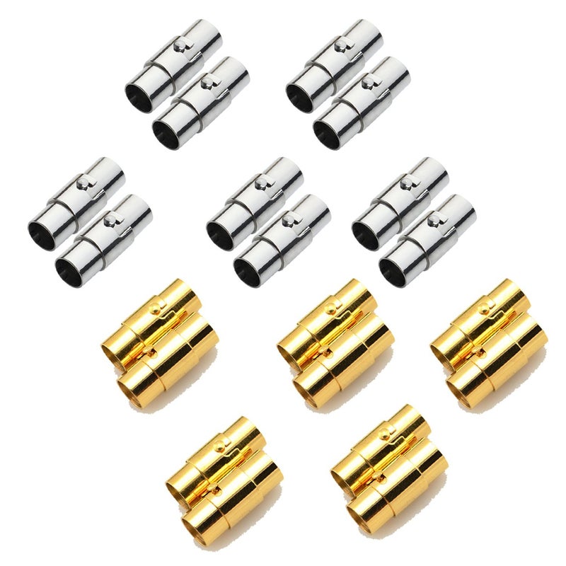 MOAMUN 20PCS Cord End Caps for Jewelry Making, Magnetic Clasps for Leather with Locking Leather Rope Necklace/Bracelet Buckle(Silver+Gold 3mm) - Image 1